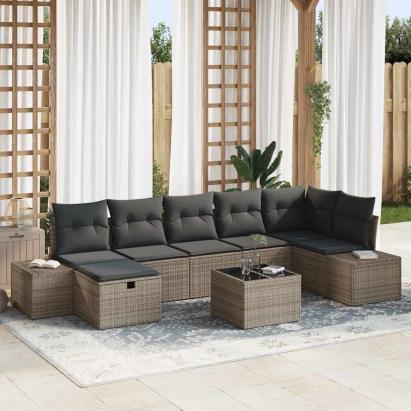 Set de canapele pentru grădină cu pernă 8 pcs Gri poliratan GartenMobel Dekor
