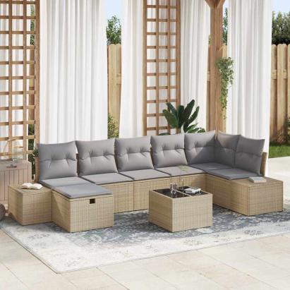 Set de canapele pentru grădină cu pernă 8 pcs Bej poliratan GartenMobel Dekor