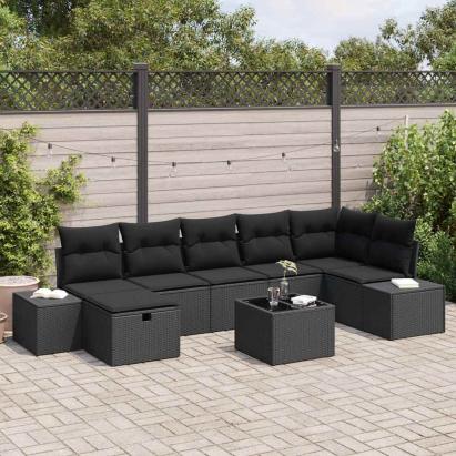 Set de canapele pentru grădină cu pernă 8 pcs Negru poliratan GartenMobel Dekor