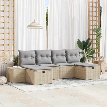 Set de canapele pentru grădină cu pernă 6 pcs Bej poliratan GartenMobel Dekor