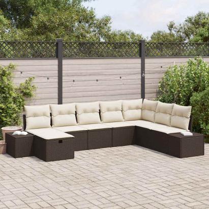 Set de canapele pentru grădină cu pernă 8 pcs Maro poliratan GartenMobel Dekor