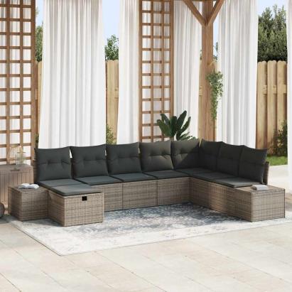 Set de canapele pentru grădină cu pernă 8 pcs Gri poliratan GartenMobel Dekor