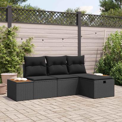 Set de canapele pentru grădină cu pernă 4 pcs Negru poliratan GartenMobel Dekor