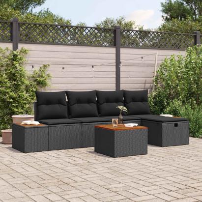 Set de canapele pentru grădină cu pernă 6 pcs Negru Rattan poli GartenMobel Dekor
