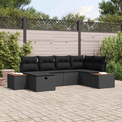 Set de canapele pentru grădină cu pernă Negru poliratan GartenMobel Dekor