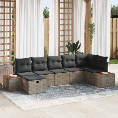Set de canapele pentru grădină cu pernă 7 pcs Gri Rattan poli GartenMobel Dekor