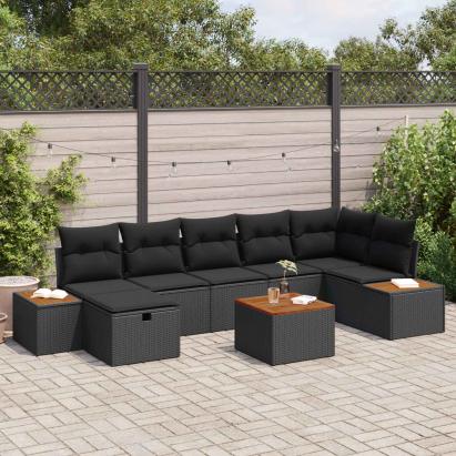 Set de canapele pentru grădină cu pernă 8 pcs Negru Rattan poli GartenMobel Dekor