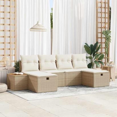 Set de canapele pentru grădină cu pernă 6 pcs Bej Rattan poli GartenMobel Dekor