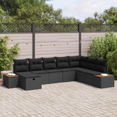 Set de canapele pentru grădină cu pernă Negru poliratan GartenMobel Dekor