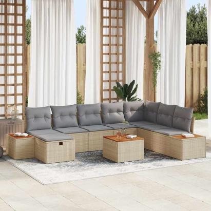 Set de canapele pentru grădină cu pernă 9 pcs Bej Rattan poli GartenMobel Dekor