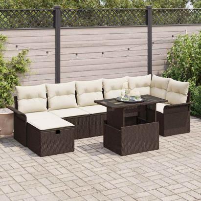 Set de canapele pentru grădină cu pernă 8 pcs Maro Rattan poli GartenMobel Dekor