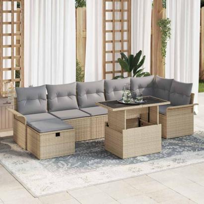 Set de canapele pentru grădină cu pernă 8 pcs Bej Rattan poli GartenMobel Dekor
