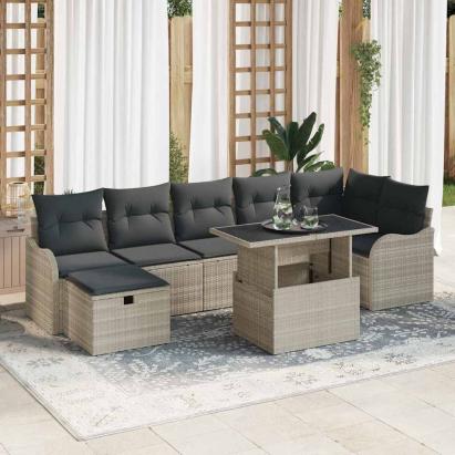 Set de canapele pentru grădină 8 pcs Gri deschis Rattan poli GartenMobel Dekor