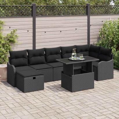Set de canapele pentru grădină cu pernă 8 pcs Negru Rattan poli GartenMobel Dekor
