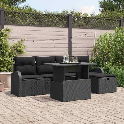 Set de canapele pentru grădină cu pernă 6 pcs Negru Rattan poli GartenMobel Dekor