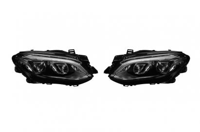 Set de faruri LED de tuning potrivit pentru Mercedes ML 2012-2015, carcasă neagră, potrivit pentru modelele cu faruri Xenon și conversie de bara de protecție stil GLE 63