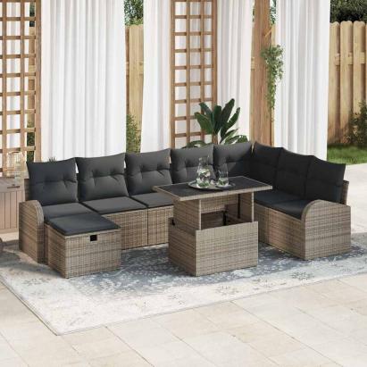Set de canapele pentru grădină cu pernă 9 pcs Gri Rattan poli GartenMobel Dekor