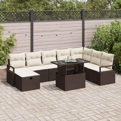 Set de canapele pentru grădină cu pernă 9 pcs Maro Rattan poli GartenMobel Dekor