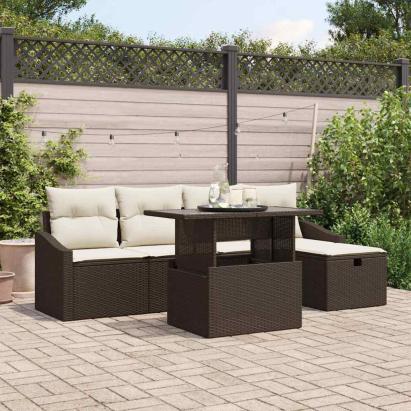 Set de canapele pentru grădină cu pernă 6 pcs Maro poliratan GartenMobel Dekor