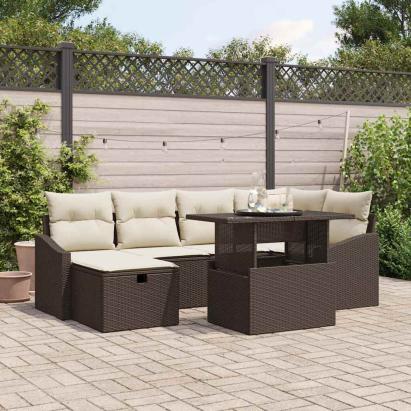 Set de canapele pentru grădină cu pernă 7 pcs Maro poliratan GartenMobel Dekor