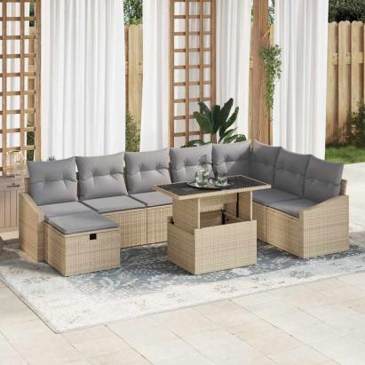 Set de canapele pentru grădină 9 pcs Bej poliratan GartenMobel Dekor