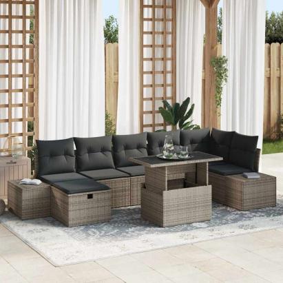 Set de canapele pentru grădină 8 pcs Gri poliratan GartenMobel Dekor