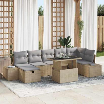 Set de canapele pentru grădină 8 pcs Bej poliratan GartenMobel Dekor