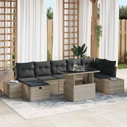 Set de canapele pentru grădină 8 pcs Gri deschis poliratan GartenMobel Dekor