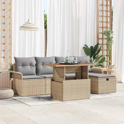 Set de canapele pentru grădină 6 pcs Bej poliratan GartenMobel Dekor
