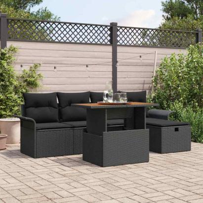 Set de canapele pentru grădină 6 pcs Negru poliratan GartenMobel Dekor