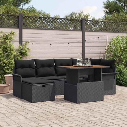 Set de canapele pentru grădină 7 pcs Negru poliratan GartenMobel Dekor