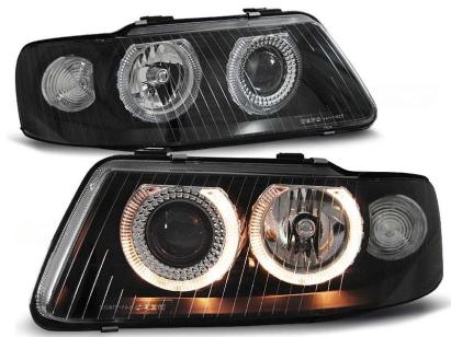 Set de faruri tuning cu ochi de înger halogen potrivit pentru Audi A3 09.2000-05.2003, stânga și dreapta