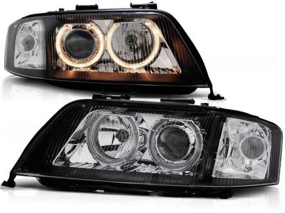 Set de faruri tuning cu ochi de înger halogen potrivit pentru Audi A6 C5 05.1997-05.2001 sedan/combinate, stânga și dreapta