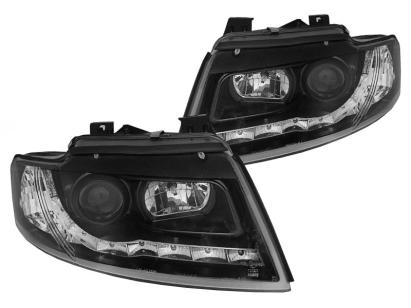 Set de faruri tuning potrivit pentru Audi A4 B6 Cabriolet 2002-2006 cu bază neagră, stânga și dreapta