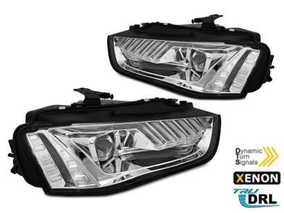 Kit de faruri xenon potrivit pentru Audi A4 B8 2012-2015 cu semnalizator dinamic, bază cromată, stânga și dreapta