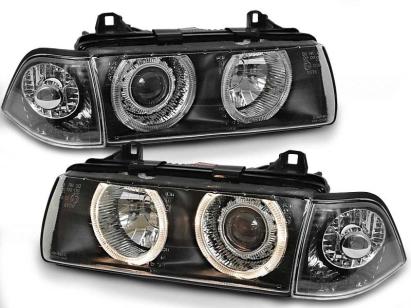 Set de faruri de tuning cu ochi de înger halogen potrivit pentru BMW 3 E36 12.1990-08.1999 coupe/cabriolet, stânga și dreapta