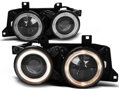Set de faruri de tuning cu ochi de înger halogen potrivit pentru BMW 5 E34 1987-1995 sedan/combinate, BMW 7 E32 1986-1994, stânga și dreapta