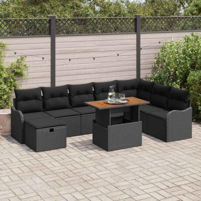 Set de canapele pentru grădină cu pernă 9 pcs Negru poliratan GartenMobel Dekor