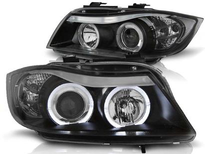 Kit de faruri tuning cu ochi de înger halogen, potrivit pentru BMW 3 E90/E91 03.2005-08.2008, stânga și dreapta