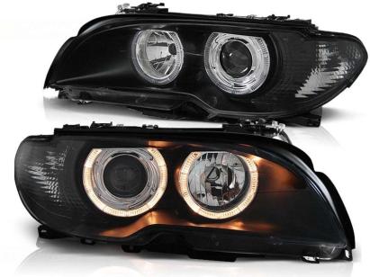 Kit de faruri tuning cu ochi de înger halogen, potrivit pentru BMW 3 E46 04.2003-2006 coupe/cabriolet, stânga și dreapta