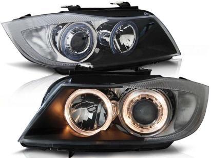 Set de faruri tuning cu ochi de înger halogen, potrivit pentru BMW 3 E90/E91 03.2005-08.2008, stânga și dreapta