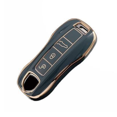 Husa Cheie Compatibila cu Porsche Cayenne, Smartkey 2019+, Tpu+pc, Gri albastrui cu contur Auriu