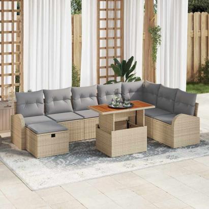 Set de canapele pentru grădină 9 pcs Bej poliratan GartenMobel Dekor
