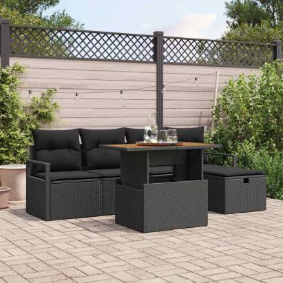 Set de canapele pentru grădină 6 pcs Negru poliratan GartenMobel Dekor