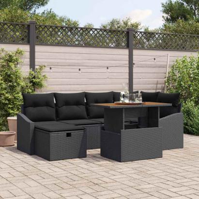 Set de canapele pentru grădină 7 pcs Negru poliratan GartenMobel Dekor
