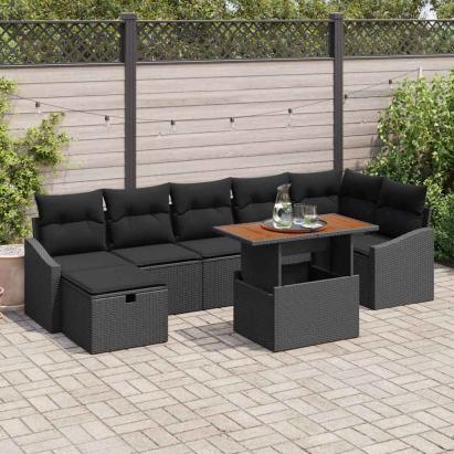 Set de canapele pentru grădină 8 pcs Negru poliratan GartenMobel Dekor