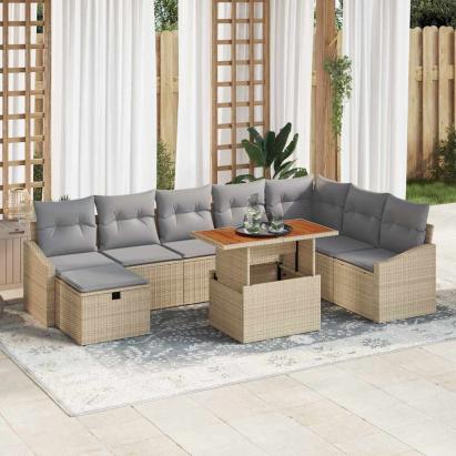 Set de canapele pentru grădină 9 pcs Bej poliratan GartenMobel Dekor