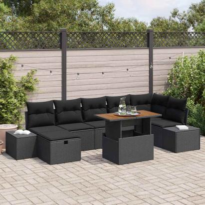 Set de canapele pentru grădină 8 pcs Negru poliratan GartenMobel Dekor