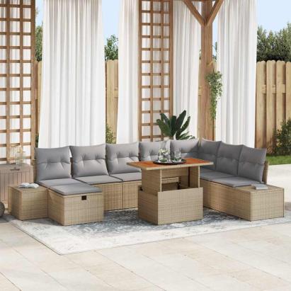 Set de canapele pentru grădină 9 pcs Bej Rattan poli GartenMobel Dekor