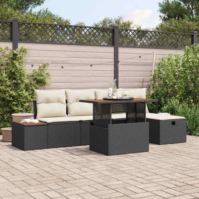 Set de canapele pentru grădină 6 pcs Negru poliratan GartenMobel Dekor